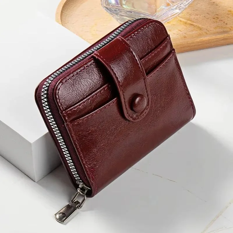 Men's Multi-Card Wallet Vintage PU Wax Oil Leather Short Wallets Zipper Coin Purse Male Card Holders Luxury Purses Gifts