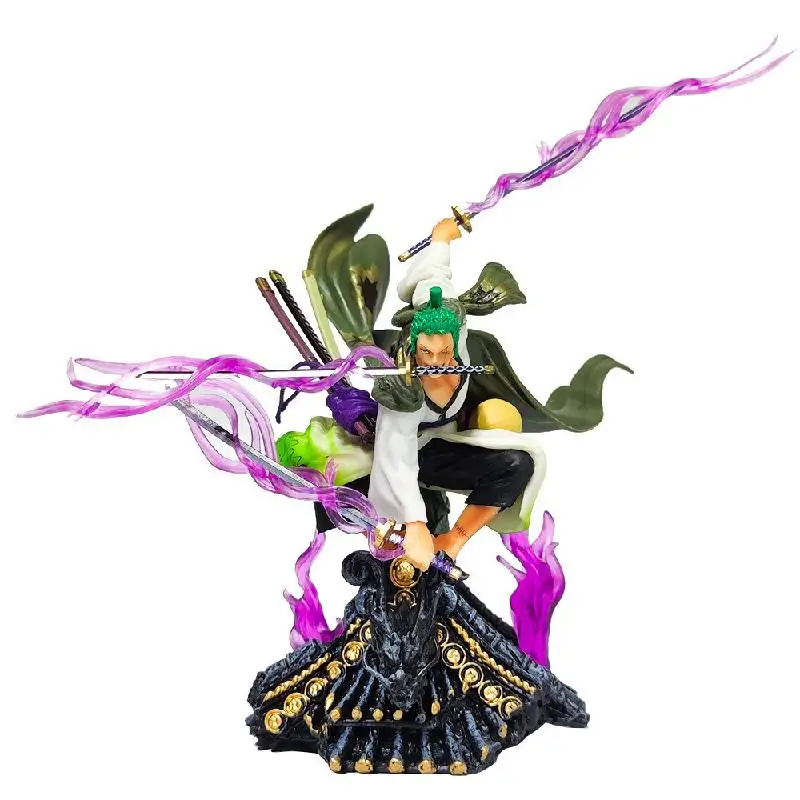 36cm One Piece Roronoa Zoro housetop kimono Three knife flow Action Figure  statue model Home decorations