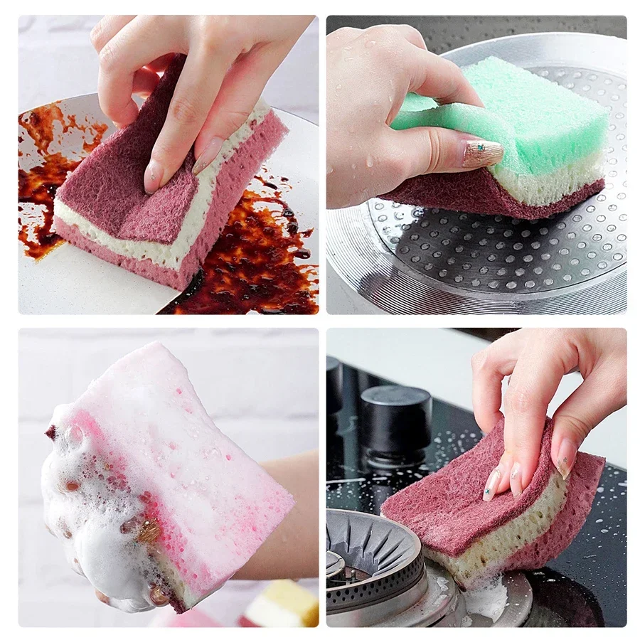 1-10pcs Kitchen Dishwashing Sponge Multi-functional High Density Clean Rub Pot Rust Scouring Bathroom Cleaning Tools Household
