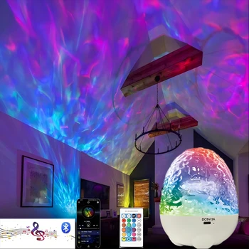 RGB Starry Sky Projector Night Light Water Ripple Effect Bluetooth Speaker Remote&Touch Control Room Christmas Party Decorations