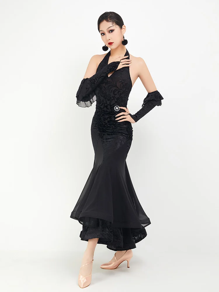 Modern Dance Clothes For Women Social Dance National Standard Large Swing Skirts Suit With Gloves Ballroom Dress DN15992