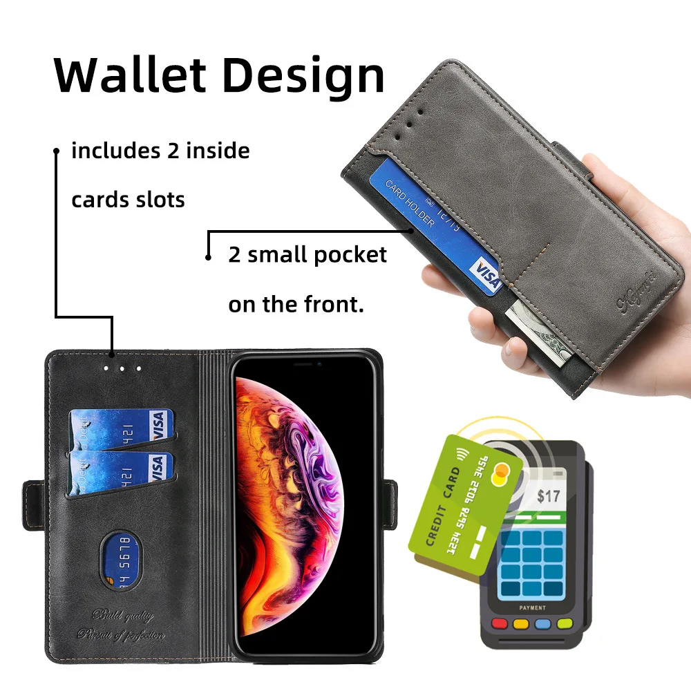 Premium PU Leather Wallet Phone Case with Card Holder and Flip Cover Design