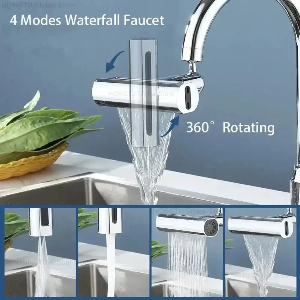 Water Tap Faucet Bathroom Faucet 4 Modes Waterfall Faucet Aerator Extender Sprayer Kitchen Sink Tap Waterfall Diffuser Water Saving Nozzle Bubbler