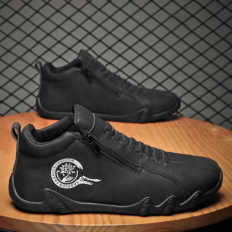 Men's Casual Shoes Side Zipper Short Boots Versatile Flat Bottom Trendy Fashionable Men's Shoes Suitable for Outdoor Sports 2