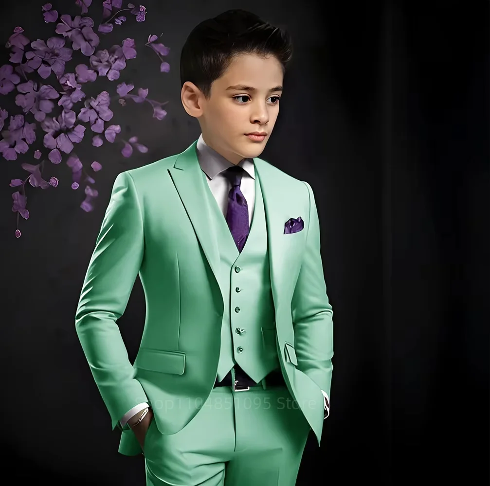 Classic Solid Paisley Suit for Boy 3-Piece Smart Casual Boy's Tuxedo Formal Outfit For Kids Blazer Vest And Pants Set For Party