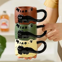 Chat empilable tasse créative mignon dessin animé chat tasse à café en céramique amusant chat queue poignée intégrée tasse Couple tasse d'eau cadeau d'anniversaire 2