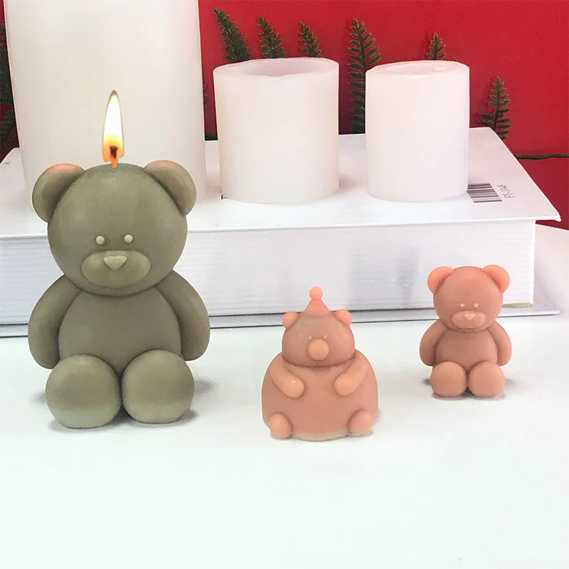 DIY 귀여운 곰 캔들 실리콘 몰드, 수제 초콜릿 아로마 캔들, 왁스 몰드, 홈 장식, 석고 장식 몰드, 3D