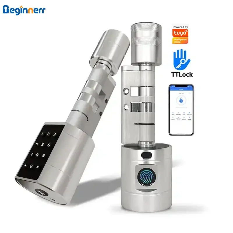 Smart Lock, Vingerafdrukslot, Combinatieslot, Tuya APP Afstandsbediening Slimme Vingerafdrukkaart Wachtwoord Codeslot Met Sleutel 5050 Slot Insteekslot(Black Tuya 8545