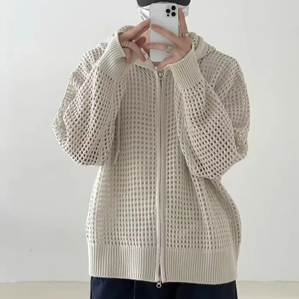 Mens Hollow Out Loose Jacket Hooded Hip Hop Cardigan Fashion