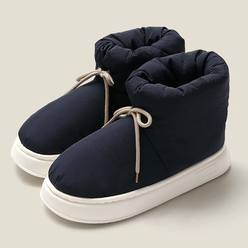 Gacimy Winter Women Cotton Slippers Fashion Outdoor High-top Down Snow Boots Comfort Soft Sole Fur Slides Warm Fluffy Home Shoes