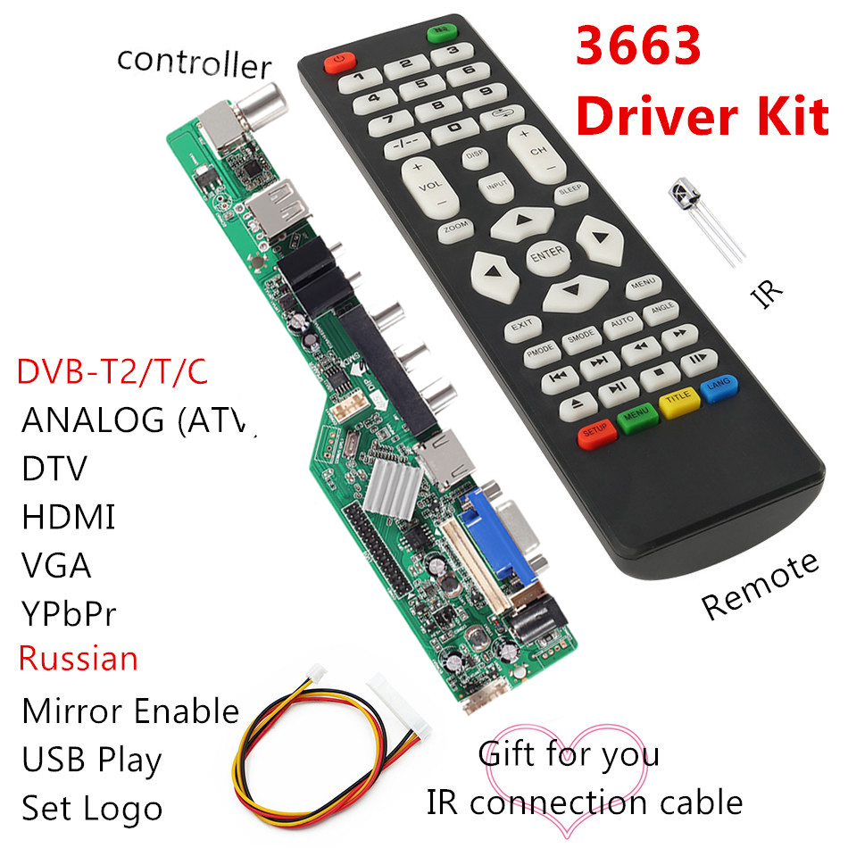 universal scaler kit 3663 TV Controller Driver Board Digital Signal DVB-C DVB-T2 DVB-T Universal LCD UPGRADE 3463A with lvds