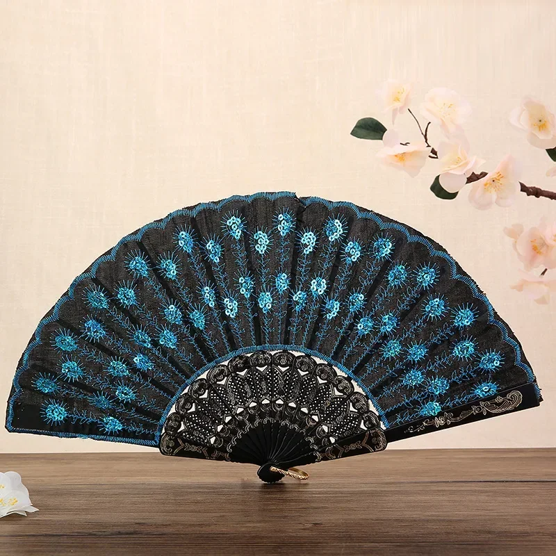 Decorative Fans Plastic Cloth Folding Hand Pattern for Party Wedding Spanish Style Dance Flower Held Fan U1K2 folding fan hand fan