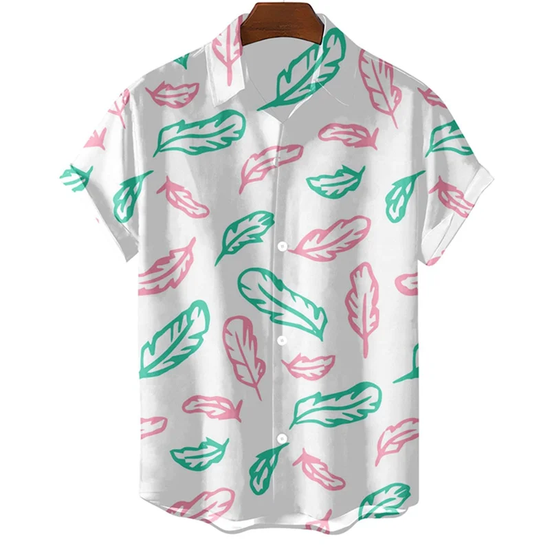 

3d Printed Colorful Feather Hawaiian Shirt Men Short Sleeve Oversized Tops Casual Beach Summer Clothing Harajuku Button Blouse