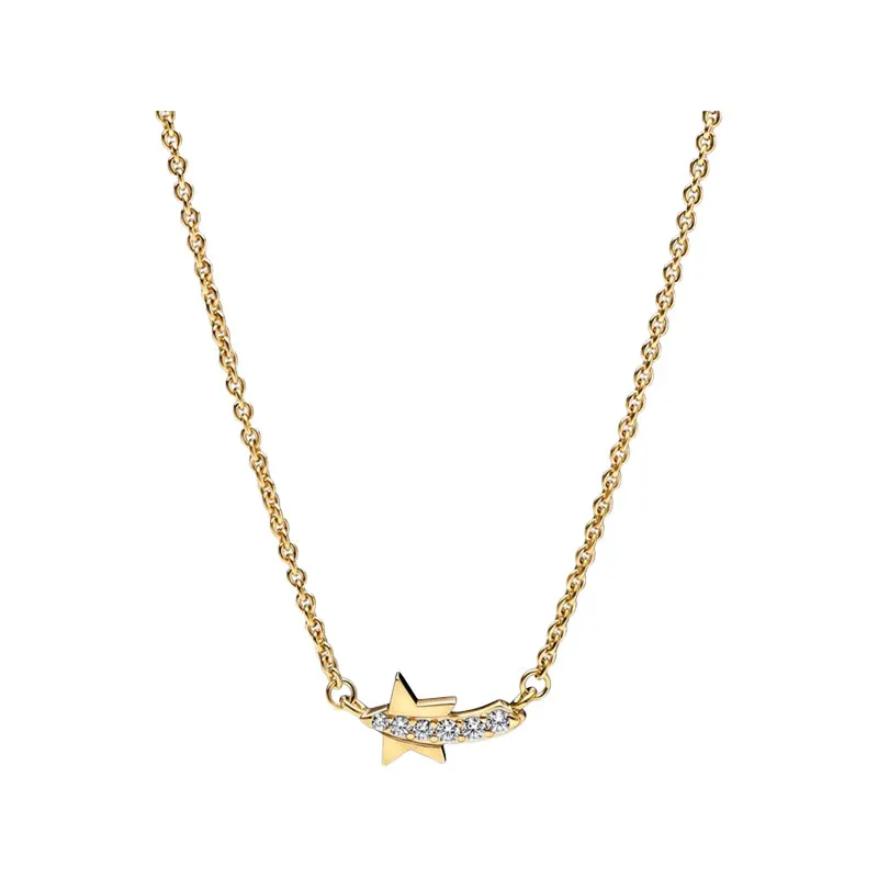 

Shine Gold Shooting Star Collier Chokers Pendant Necklaces For Women Jewelry 45cm Link Chain Lobster Clasp Pave Setting Clear CZ