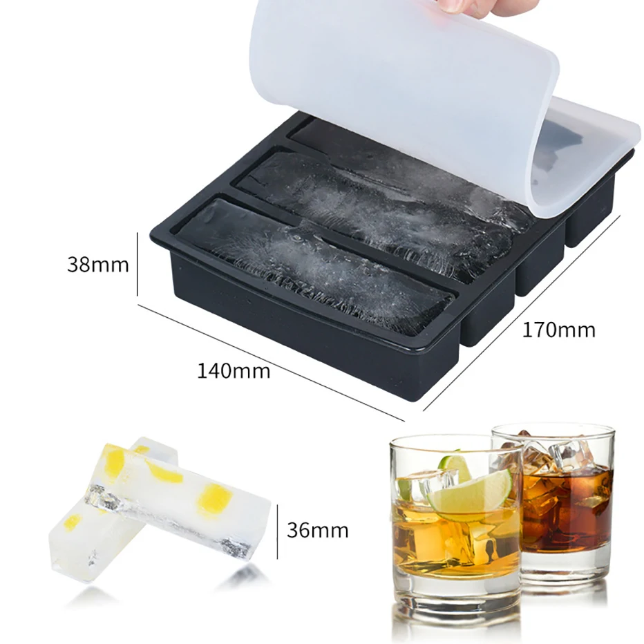 Large Collins Ice Cube Tray with Lid for Whisky Cocktail Bottles Beverage  Soap Bar 4 Cavities Rectangle Silicone Ice Cube Mold - AliExpress