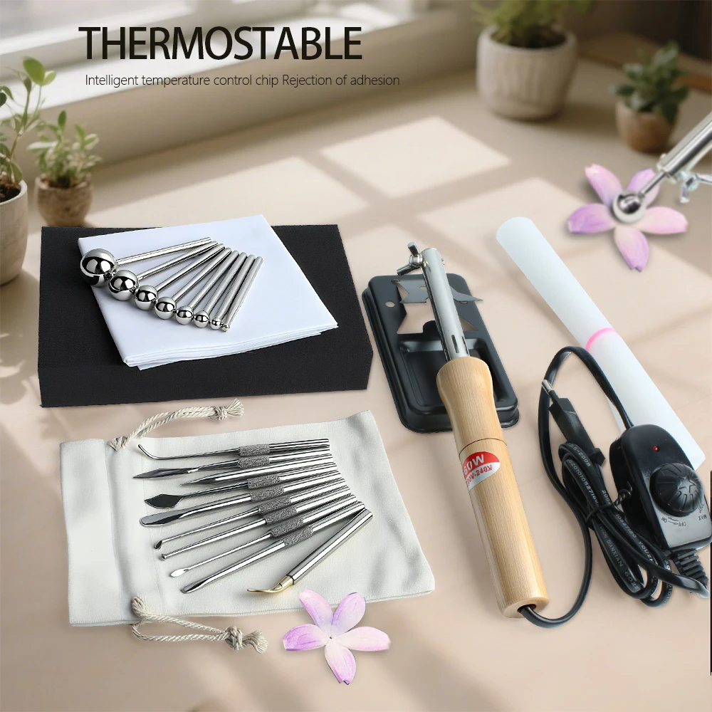 DIY Fabric Flower Ironing Machine Flower Making Tools Adjustable Temperature Ball Spatula Electric Ironing Machine Set (EU Plug)
