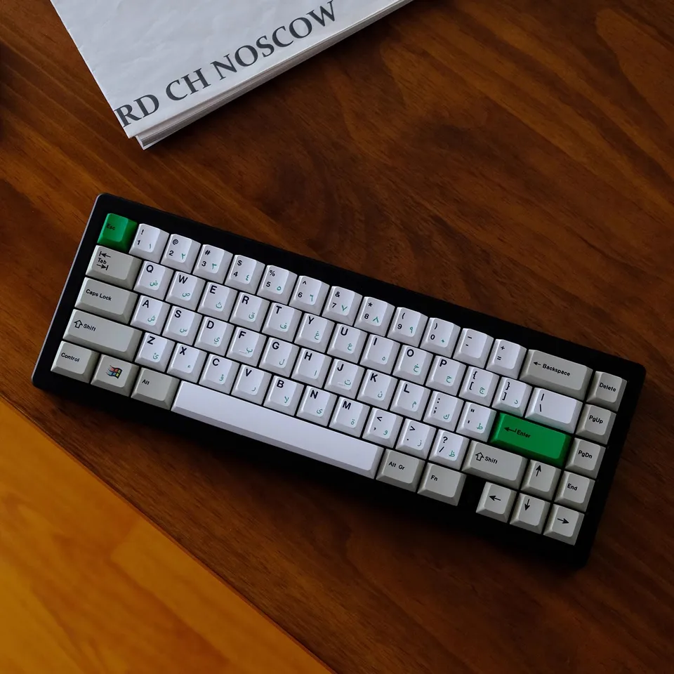 GMK-GMK Keycaps retro, Cinza, Branco, Verde, Keycaps árabes, PBT