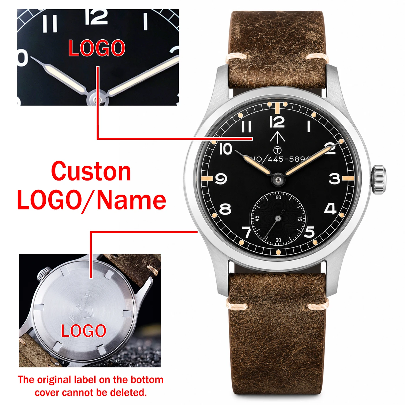 DIY Personalized Pilot Watches for Man Domed K1 Mineral Crystal BGW9&C3 Dual-Color Lume Japan VD78 Custom Dial Logo Quartz Watch