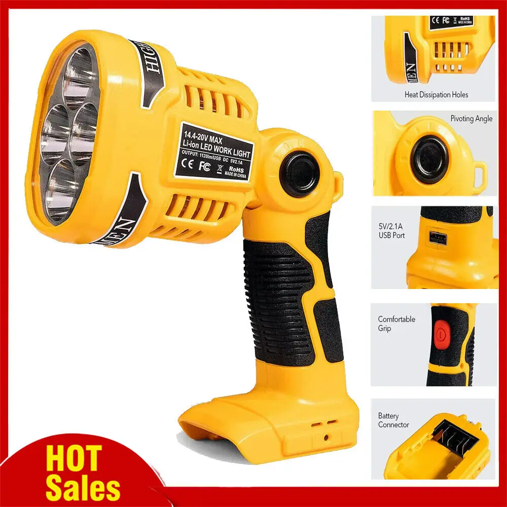 1120LM LED Work Light Flashlight 12W Spotlight For DeWalt 20V MAX Li-Ion Battery