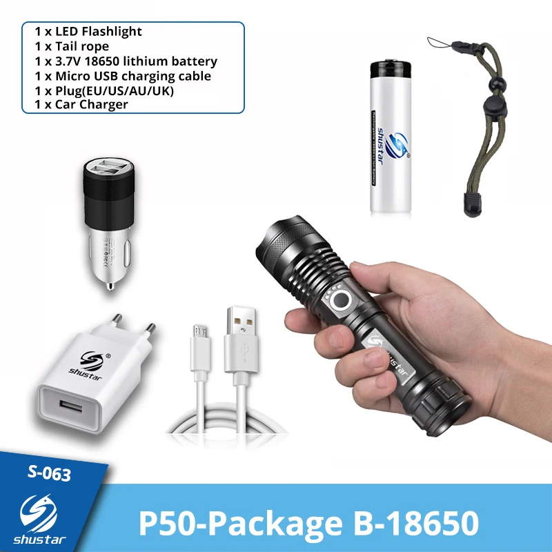 Powerful LED Flashlight with 4 Core P70 Lamp Bead Zoomable 3 Lighting Modes LED Torch Support for Mircro Charging Hunting Lamp flashlights Flashlights