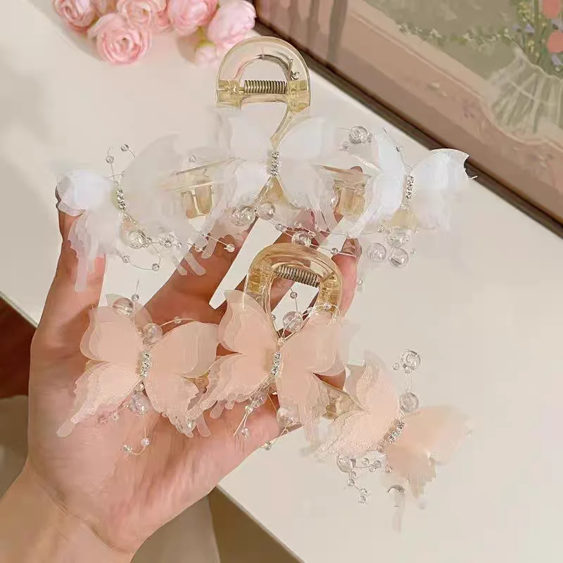 15CM  Large Shark Clip Hair Claw For Women Pearl Butterfly Hair Crab Clip Women's Back Of Head Summer Forest Style Hair Clip