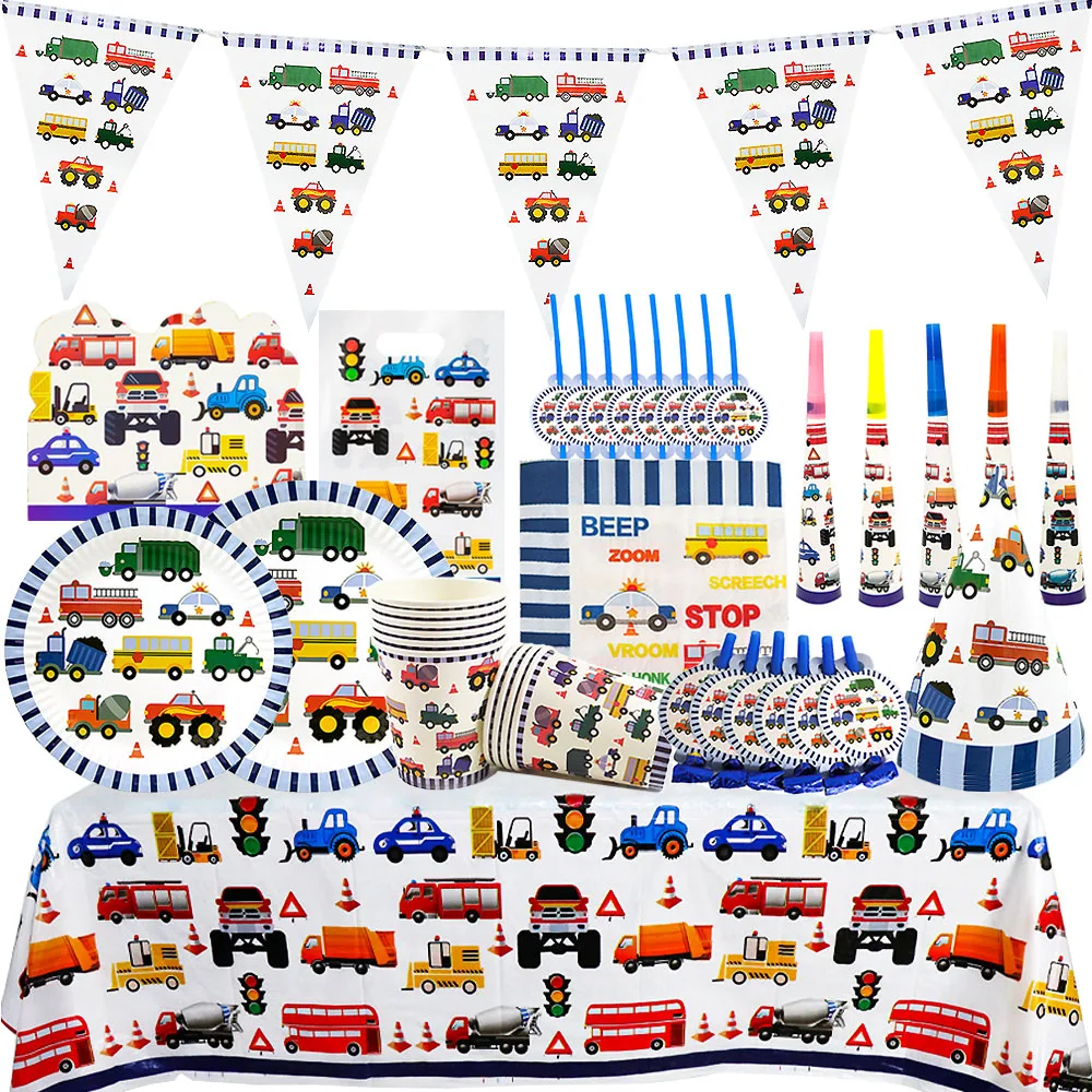 

Engineering Cars Theme Party Disposable Tableware Set Plate Cup Banner Construction Trucks Birthday Party Decorations Kids Favor