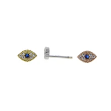

2022 Tiny eye shape earring with blue white cubic zircon stone paved 925 sterling silver wedding earrings jewelry wholesale