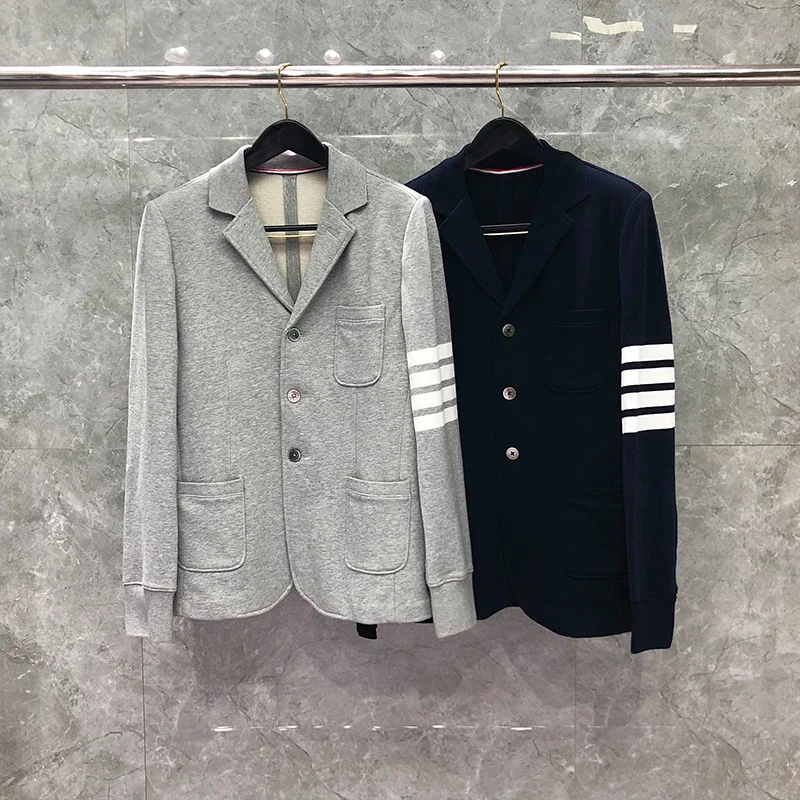 

Luxury Brand Suit Spring Man Jacket Korean Fashion Blazers Classic 4-bar Loopback Jersey Yarn-dyed Coats Custom Foraml Suit