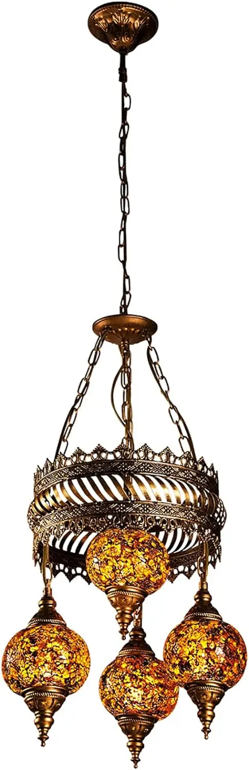 

Chandelier, Round Chandelier, Cracked Glass Craft lampshade, Wrought Iron lamp Stand, Retro Style, Suitable for Living Room