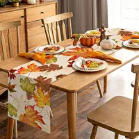 Fall Maple Leaves Linen Table Runners Party Decor Autumn Thanksgiving Harvest Dresser Scarf Holiday Kitchen Dining Table Decor 3