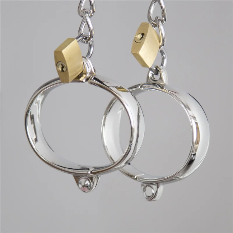 Metal Steel Handcuffs Wrist Ankle Cuffs with Chain and Lock Spreader Bar BDSM Restraints Adult Game Sex Toys for Women Men — view 2