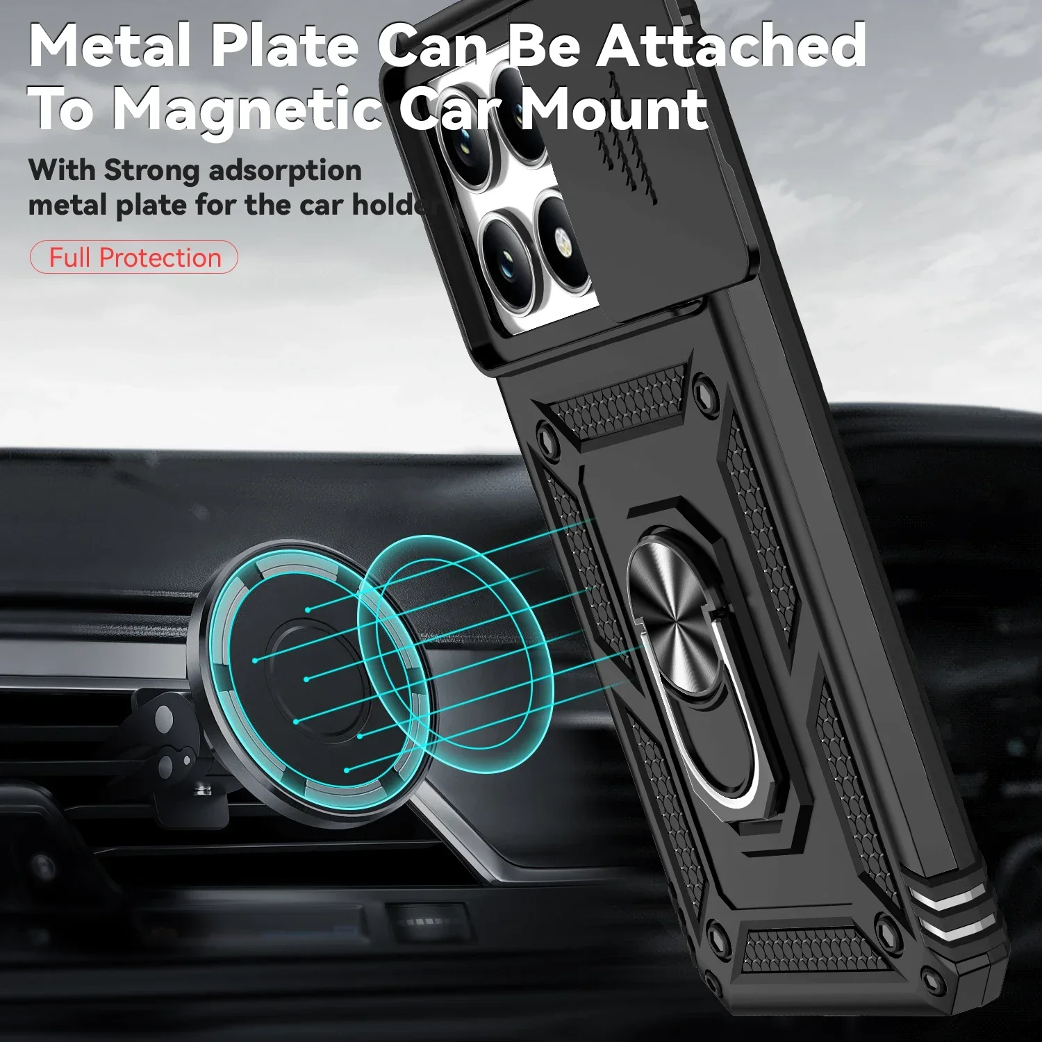 Car Magnetic Ring Stand Rotating Camera Lens Protective Case - Military Grade Armor Shockproof Cover