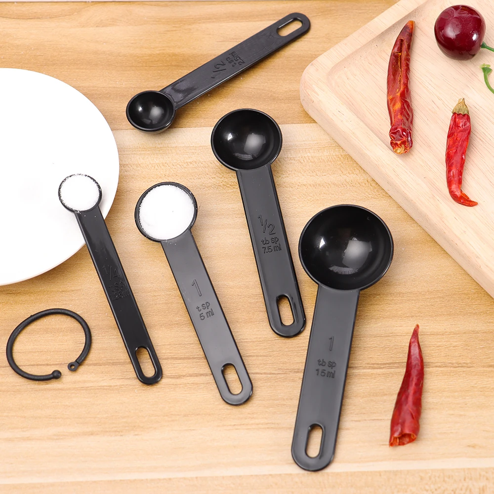 5Pcs Multi Purpose Measuring Spoon 1.25ml 2.5ml 5ml 7.5ml 15ml Measuring Spoon with Plastic Handle Kitchen Baking Cooking Gadget