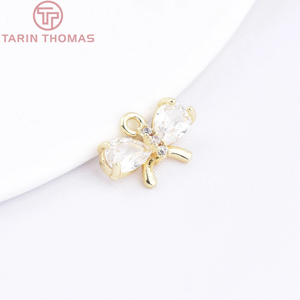 (10089) 6PCS 13.5x8.5MM 18K 골드 컬러 황동 지르콘 Bowknot 모양의 펜던트 고품질 DIY 쥬얼리 결과 만들기