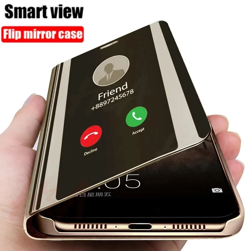 Luxury Smart Mirror Flip Stand Leather Phone Case - Elegant Protective Back Cover