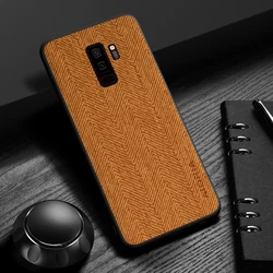 Luxury Leather Wood Grain Phone Case - Simple, Lightweight, Durable Cover - Galaxy S9 (Orange)
