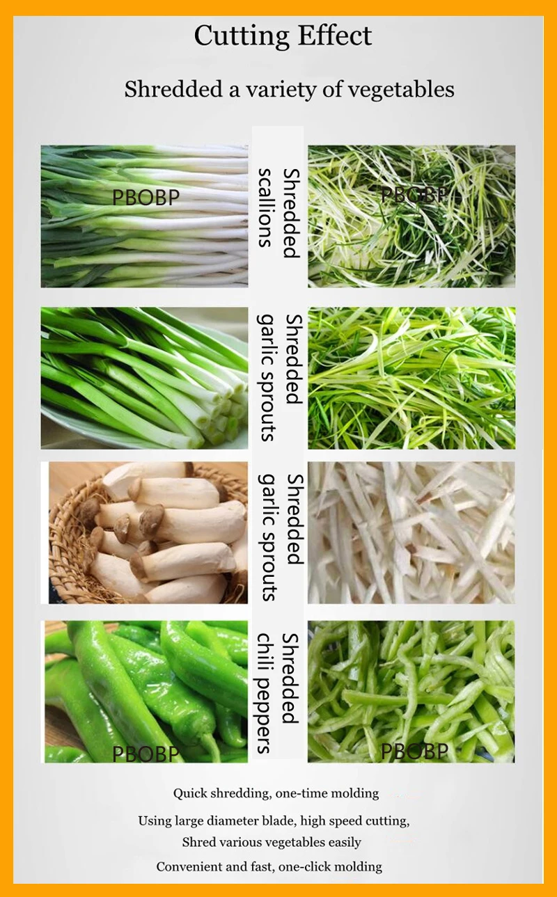 Description Picture 3 of itemPBOBP Commercial Scallion Pepper Shredding Slicing Machine Electric Green Onion Cutting Garlic Bolt Leek Slicer Cutter For Hotel