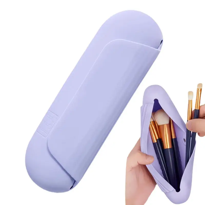 

Travel Makeup Brush Holder Travel-Friendly Makeups Silicone Organizer Travel Must-Have Cosmetic Container With Magnetic Closure