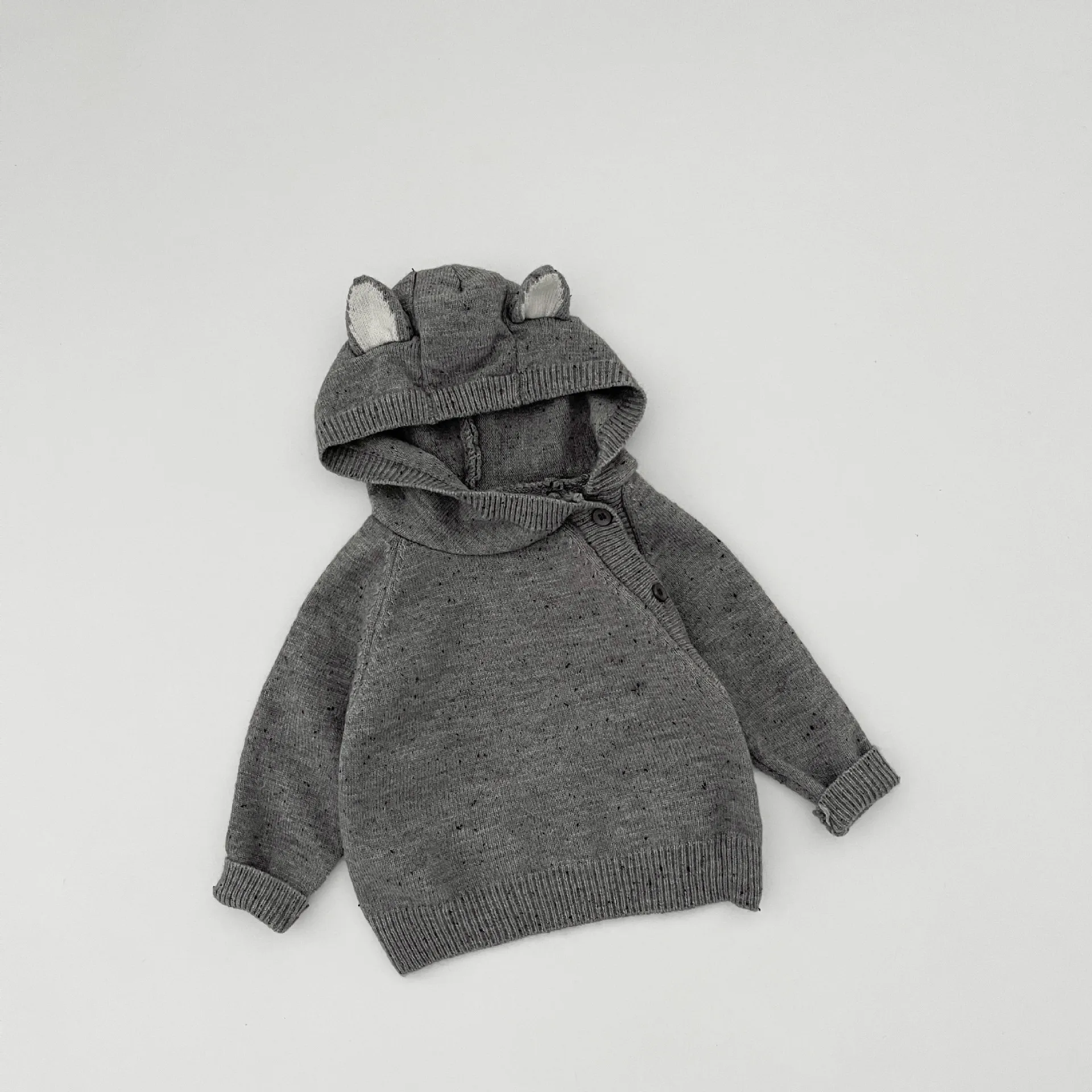 한국 아동용 스웨터 2025 가을 겨울 신상  루즈 베어 이어 후드 스웨터 니트 탑..