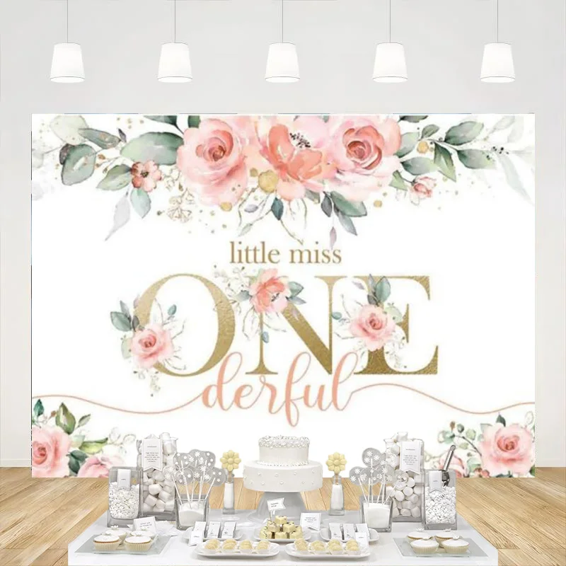 Happy1stBirthdayBackdropPinkFloralOneYearOldBackgroundfor