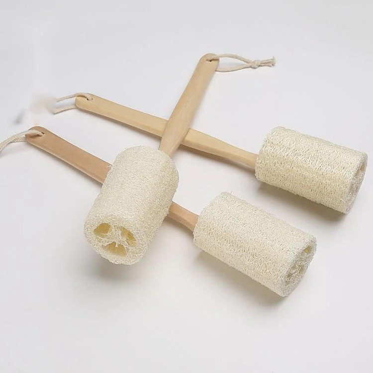 Natural Luffa Rolling Back Brush Hot Selling Handheld Long Handle Massage Brush Rubbing Back Bath Brush Supplies