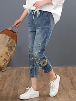 AmaxluluE 2025 Chinese Summer Fashion Ladies Vintage Embroidery Jeans Women Casual Floral Denim Trousers Ripped Harem Pantalons - Image 6