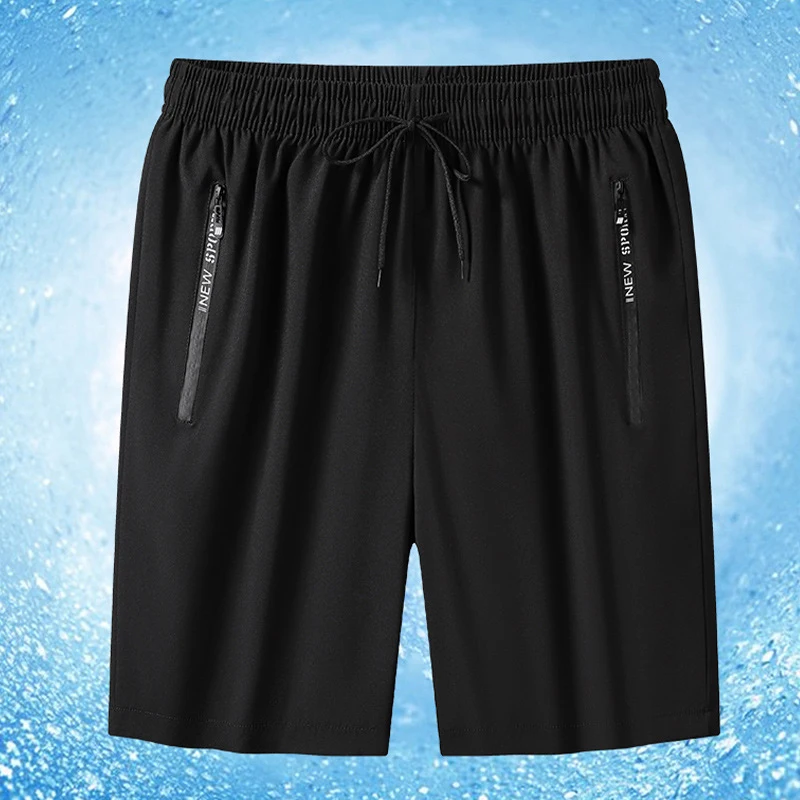 Outdoor Shorts Men Zippered Pocket Shorts Men's Knee-length Ice Silk Beach Shorts with Zipper Pockets Drawstring for Holiday 5