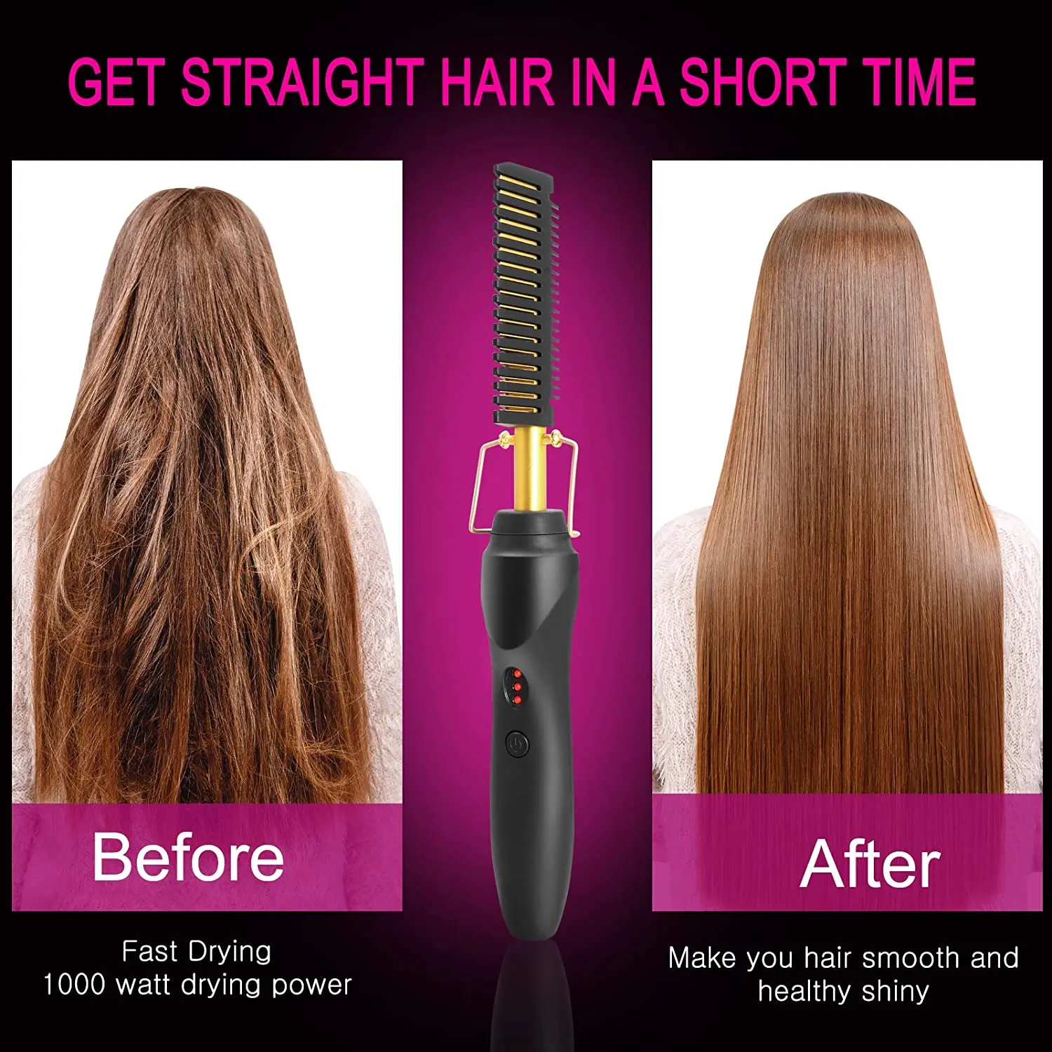 Hair Straightener 2 in1 Hot Comb Electric Heating Anti-Scald Beard Straightener