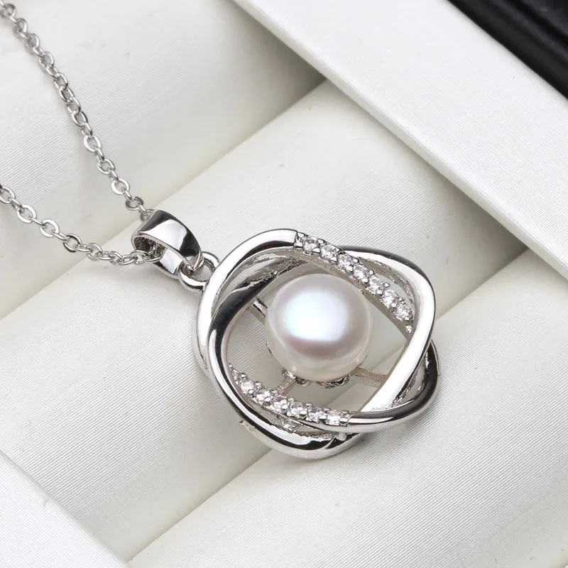 925 Sterling Silver Pendant Women Wedding Black Natural Freshwater Pearl Necklace Engagement Gift