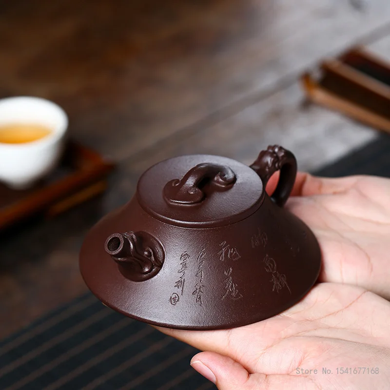 150ml Capacity Chinese Yixing High-end Raw ore purple vermilion mud Teapot, Famous Artists Hand-carved Kettle Zisha Tea Set, 1Pc