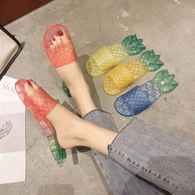 Fruit-shaped Slippers Women's 2022 Summer New Crystal Sandals Indoor Non-slip Slippers Out Color Pineapple Beach Shoes