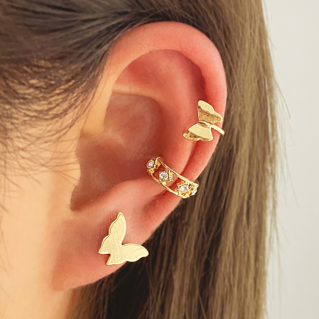 2022 Bohemia Gold Snake Butterfly Stud Earrings For Women Girls Ear on Clip Piercing Female Jewelry Brincos