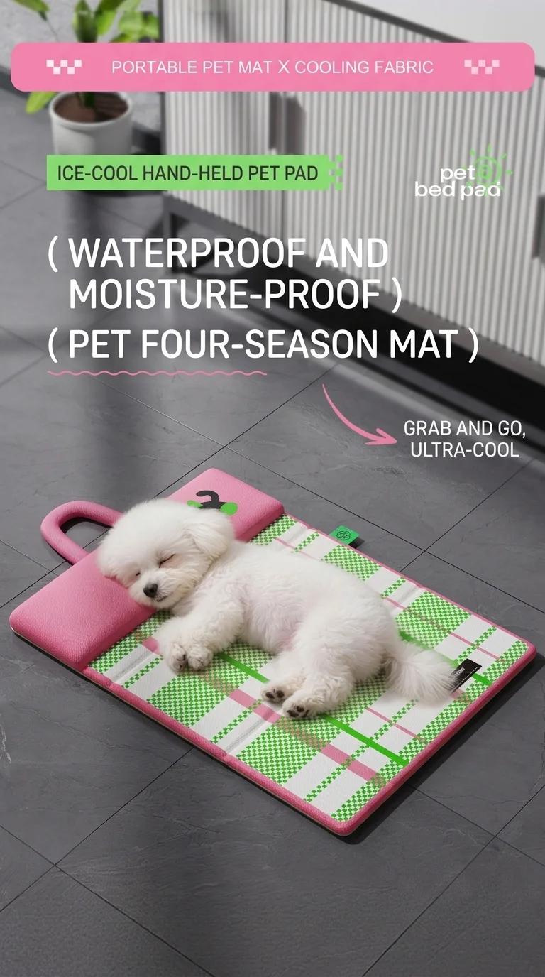 Portable Pet Cooling Mat With Pillow Foldable Waterproof Dog Bed_voghion.com
