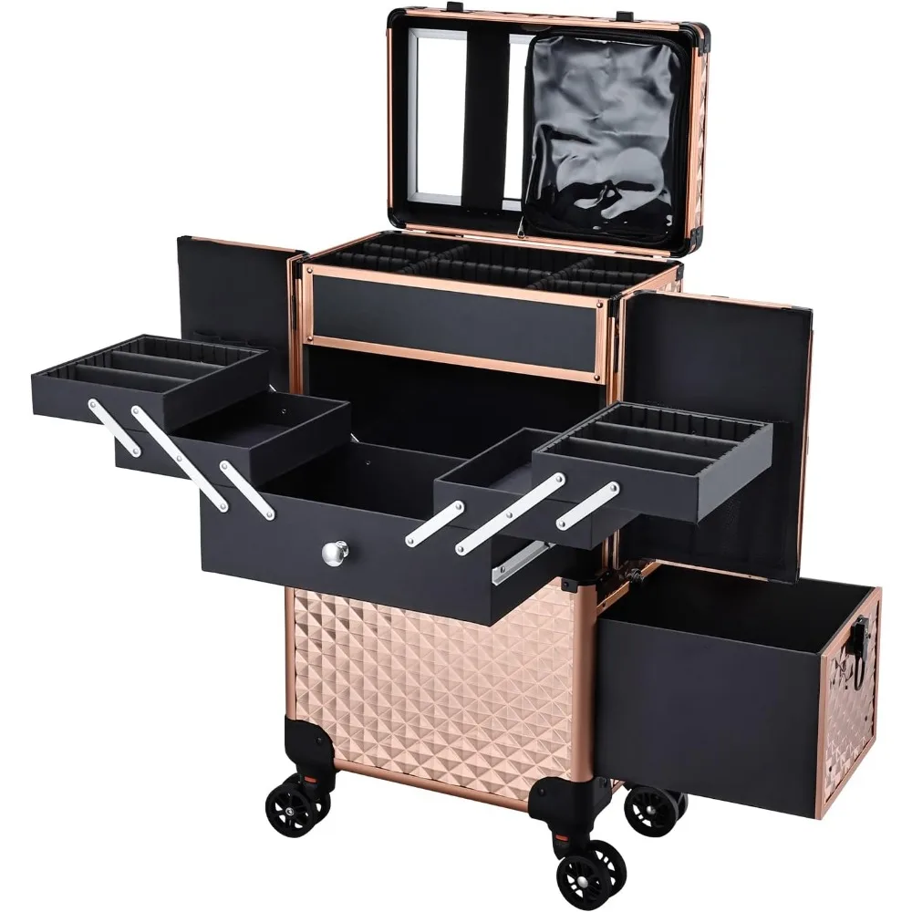 

Adazzo Professional Makeup Artist Rolling Train Case Multi-functional Cosmetic Train Case Large Trolley Storage Case for Nail